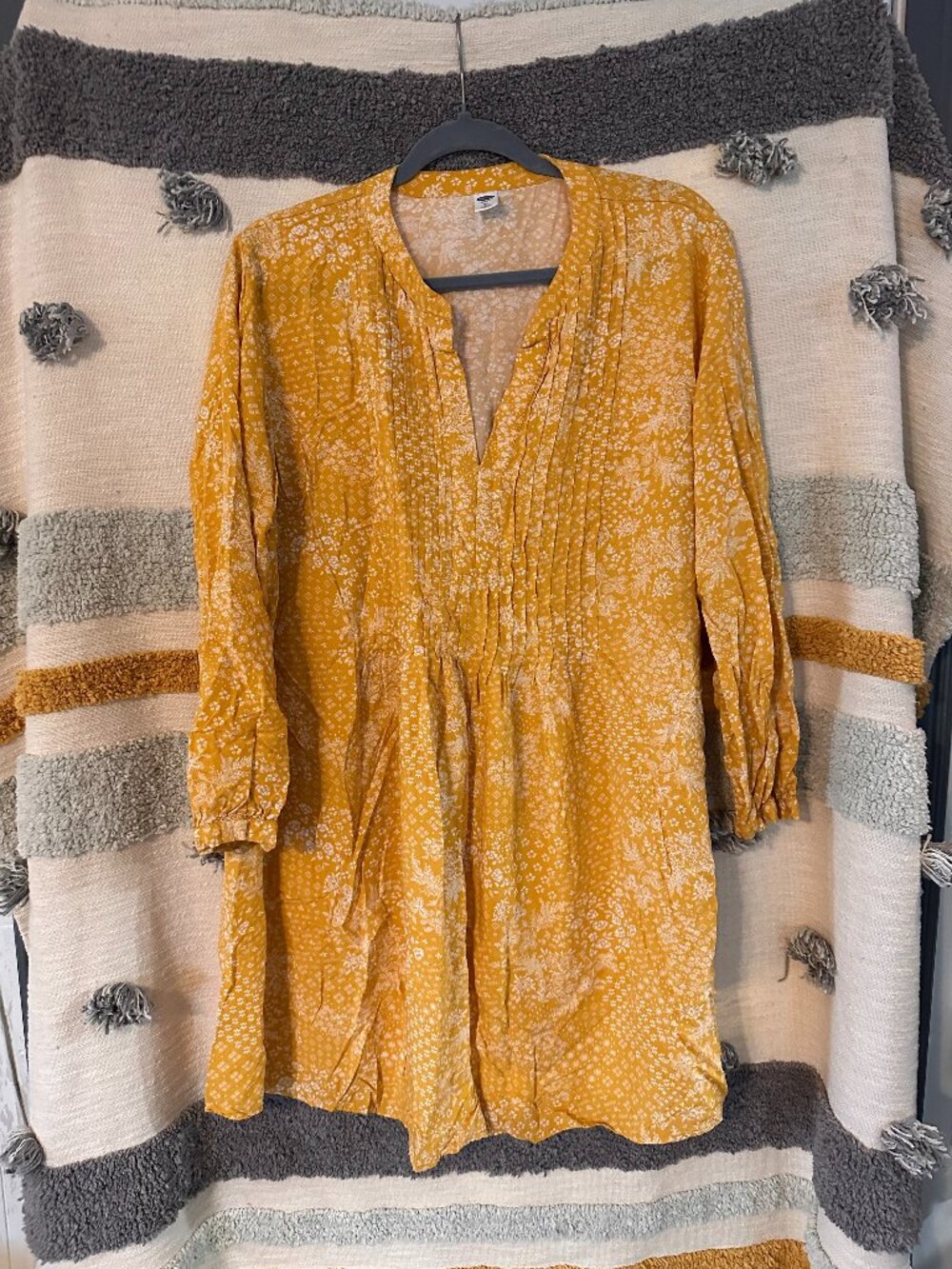 Old Navy Floral Pintuck Long Sleeve Shift Tunics Dress Yellow - XL